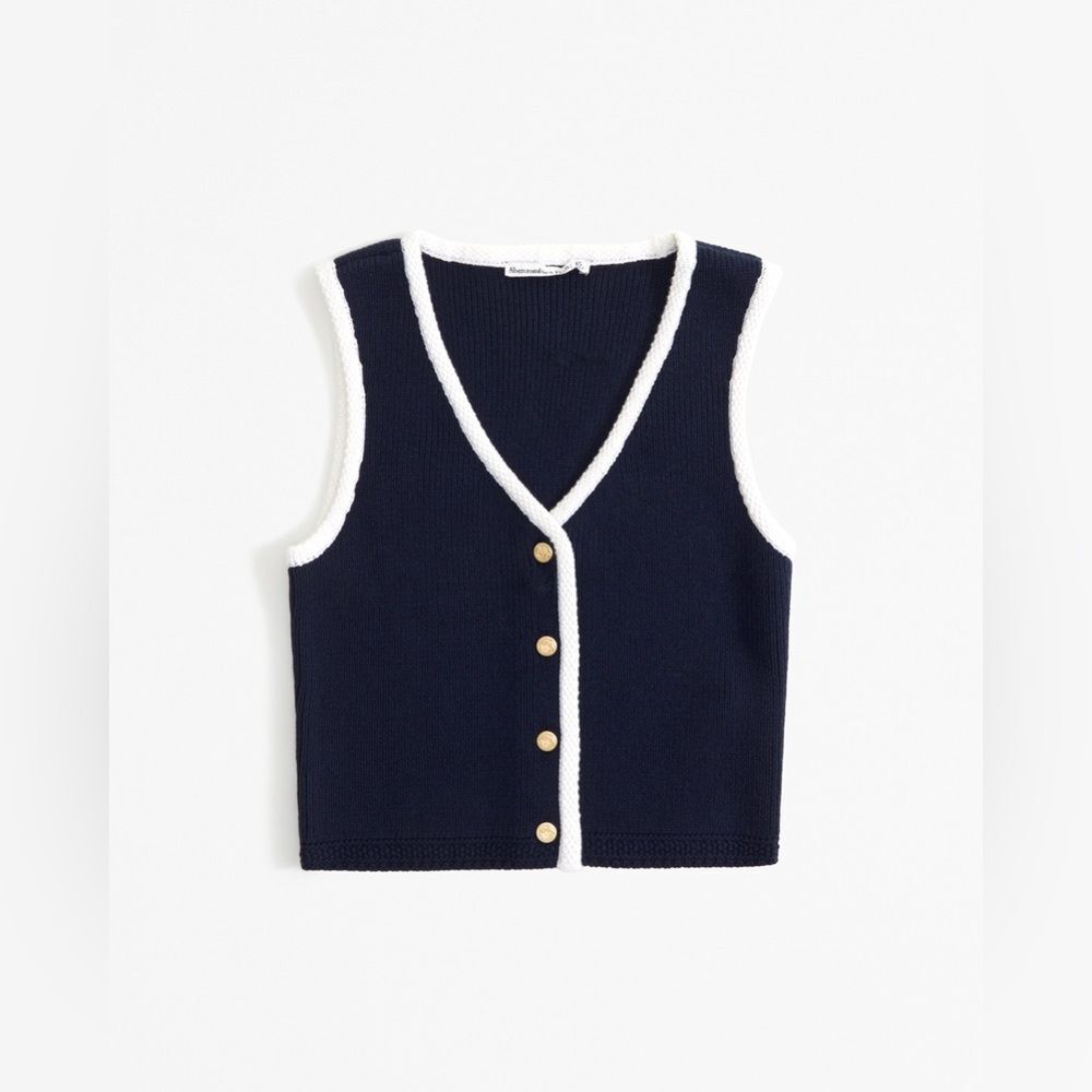NWT Abercrombie & Fitch Navy Mara Button-Up Sweater Vest Size Large